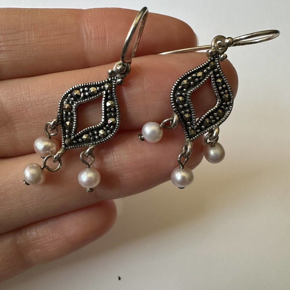 Vintage Sterling Silver Earrings Tassel With Pearls